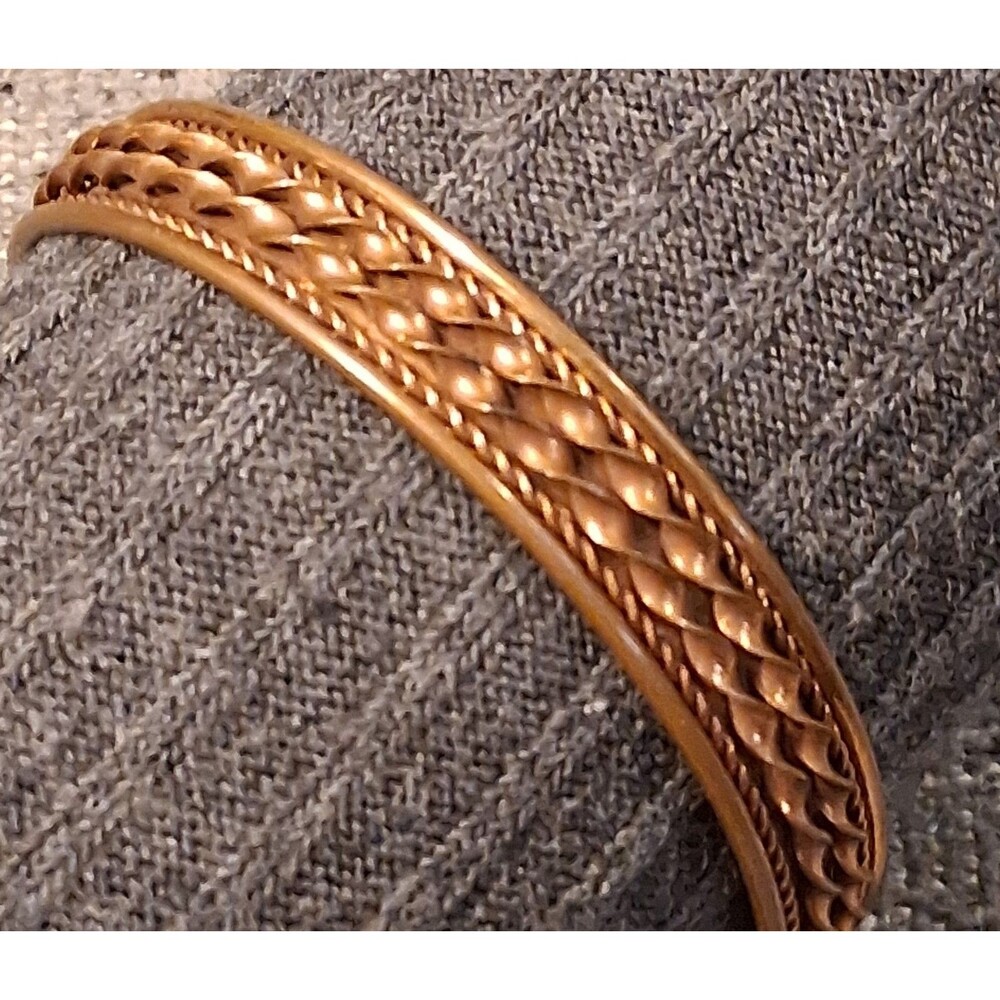 Copper Cuff Bracelet Braided Texture Southwestern Boho VTG